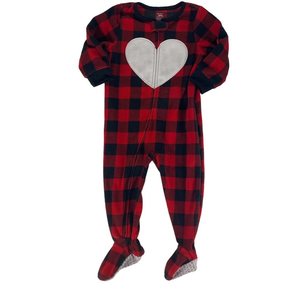 Carter’s 1 Piece Fleece Footed Plaid Heart Pyjamas - Size 18M